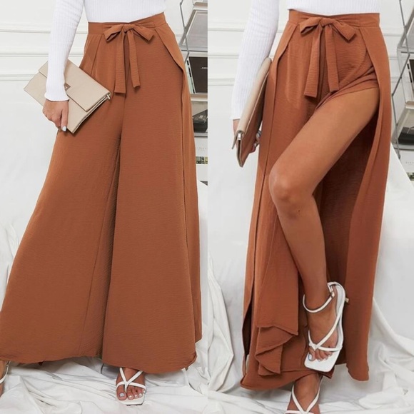 Boho wide leg belted pants - Picture 2 of 6